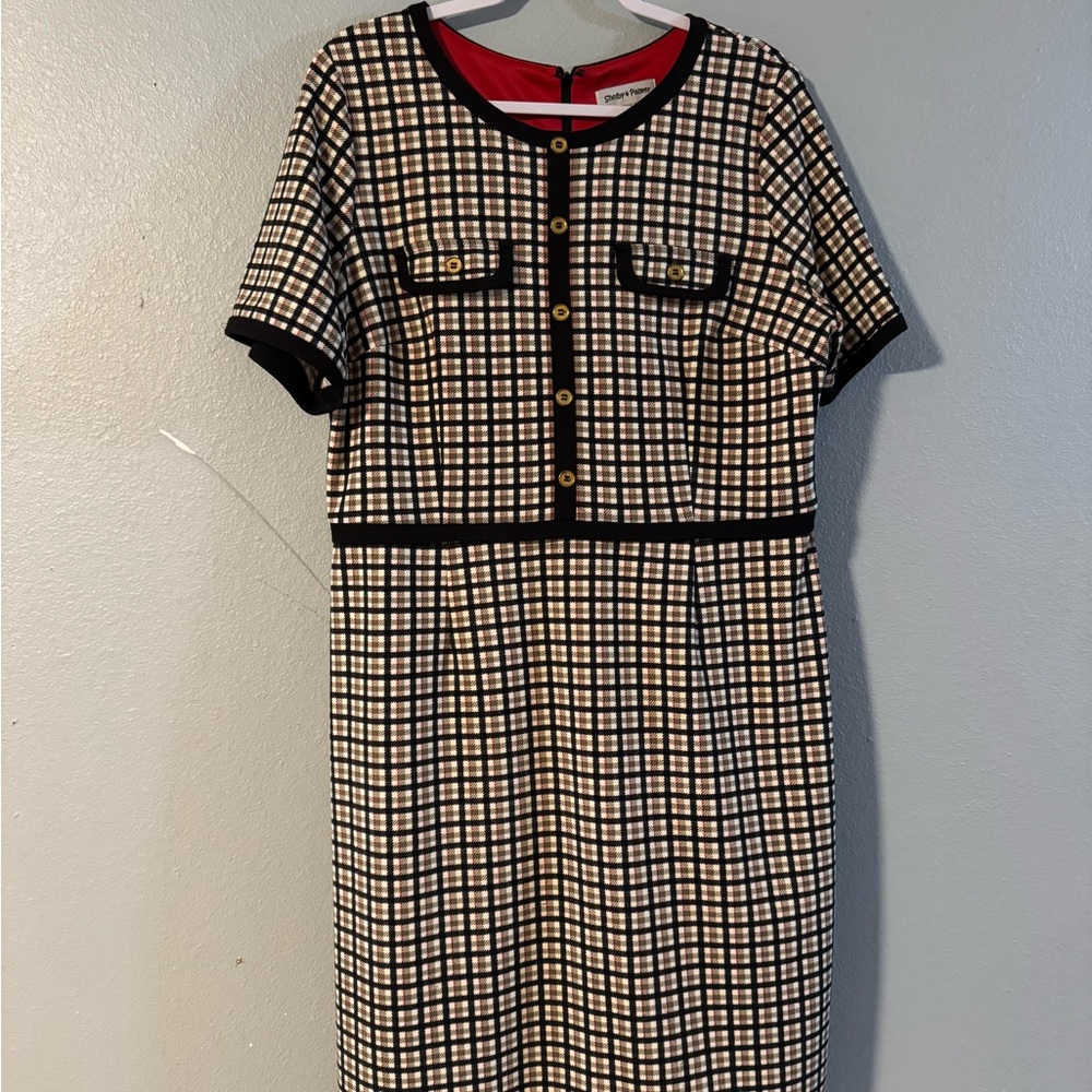 Shelby & Palmer Black and Cream Checkered Midi Dress